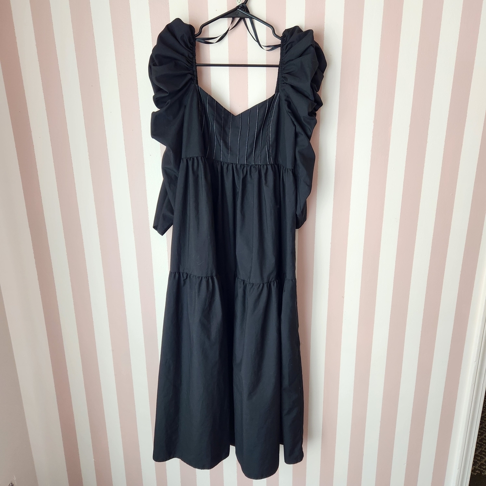 Topshop Black Ruffle Midi Dress